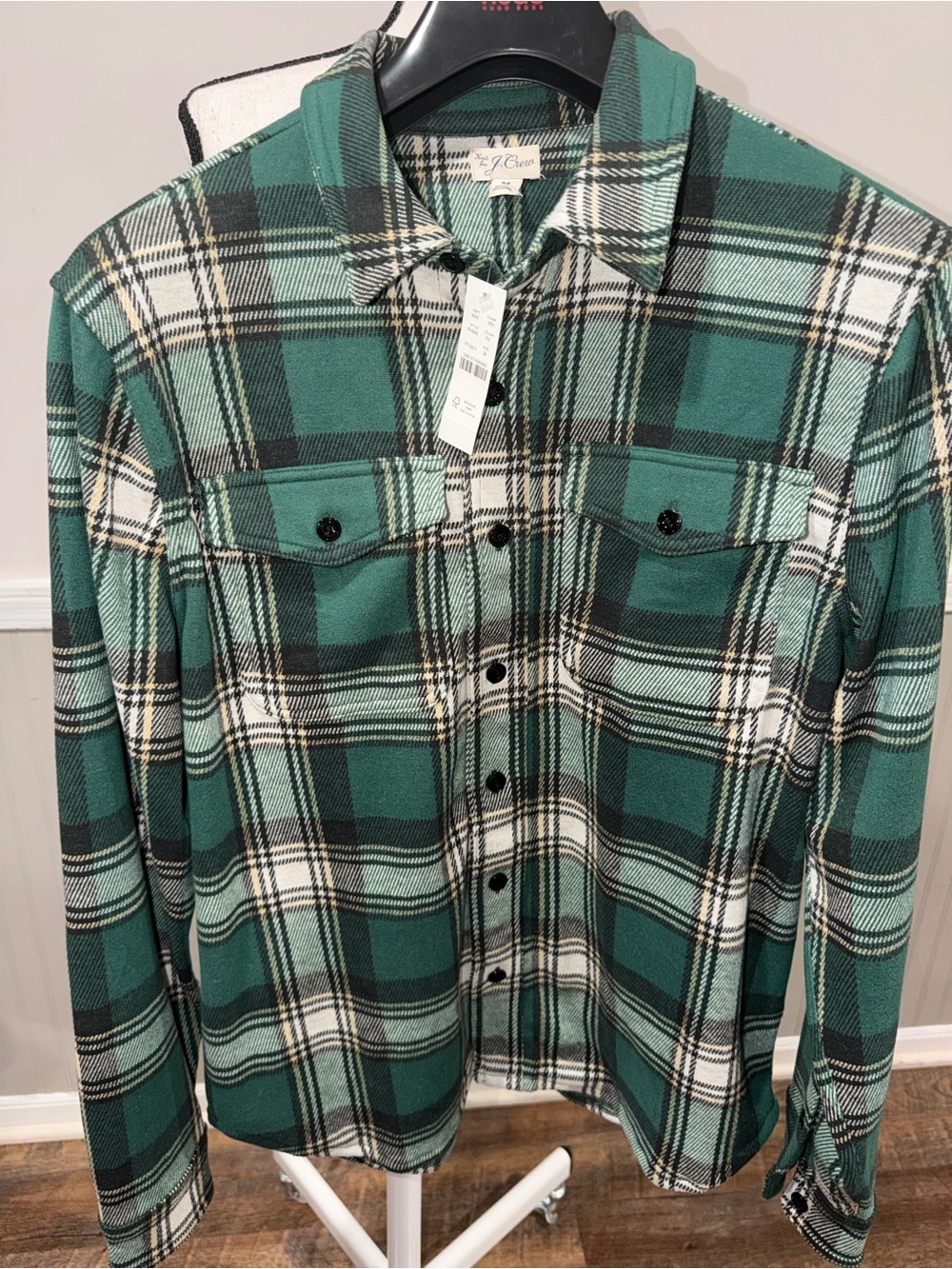 J. Crew Green and White Plaid Button-Down Shirt